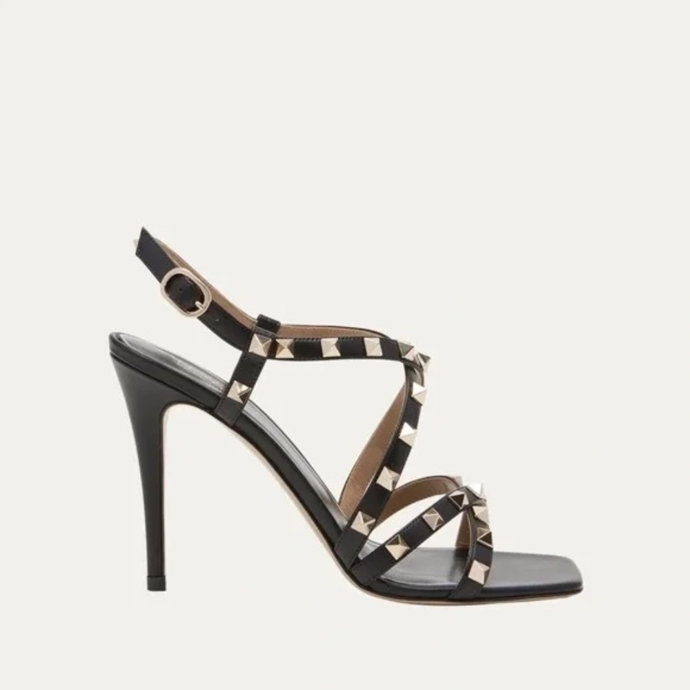 Valentino Garavani Rockstud Leather Crisscross Slingback Sandals Black